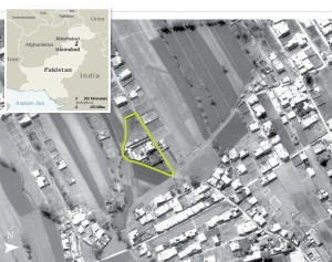 CIA luftfoto av Osama bin Ladens skjulested i Abbottabad (Kilde: Wikipedia)